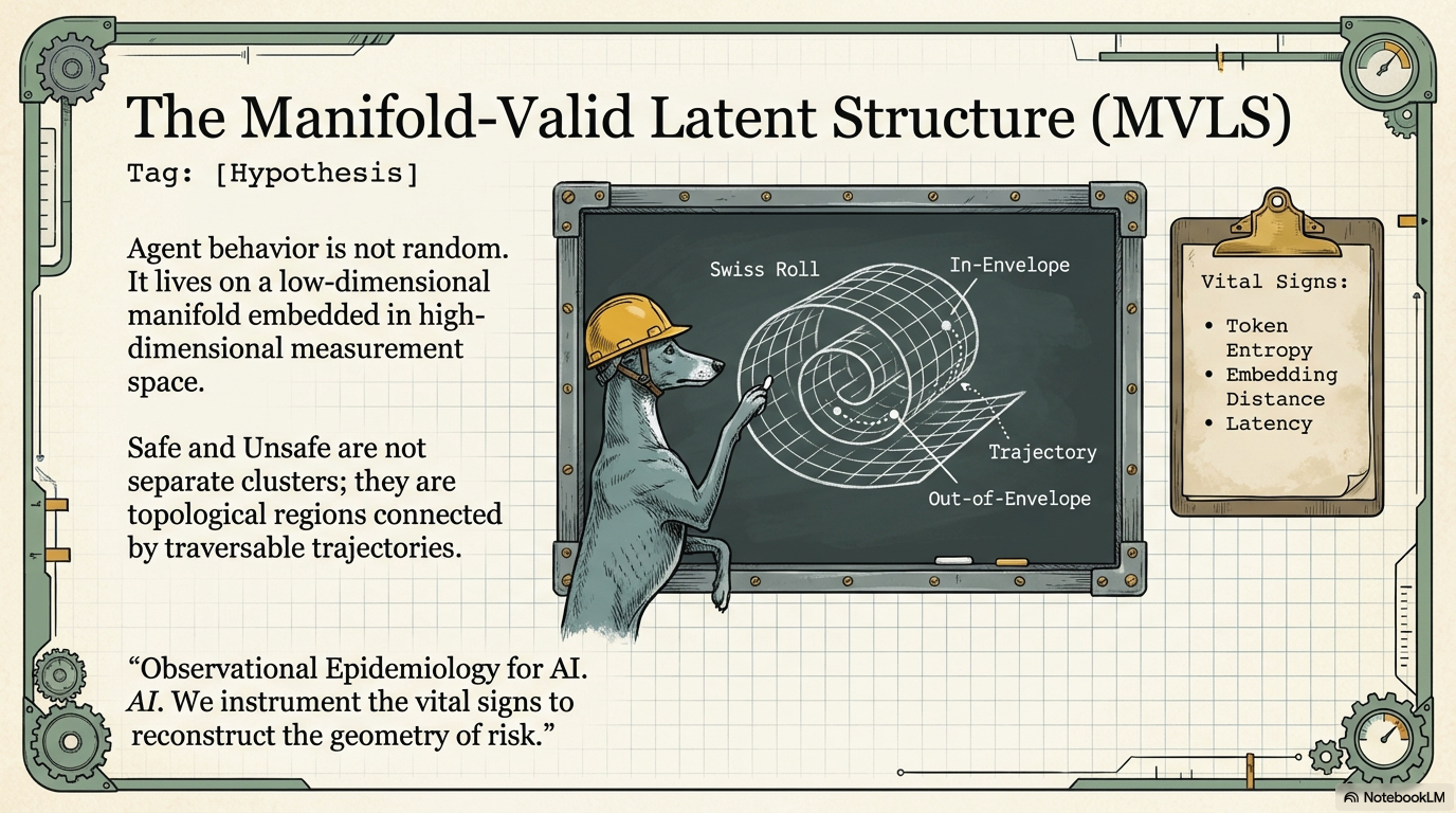 Lurcher in a hard hat at a chalkboard illustrating a manifold-valid latent structure